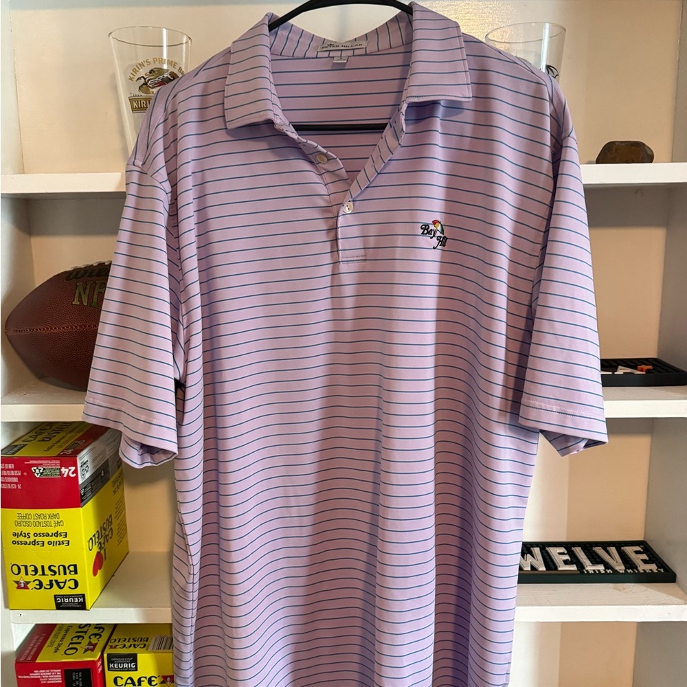 Peter Millar Lavender Polo with Navy Stripe